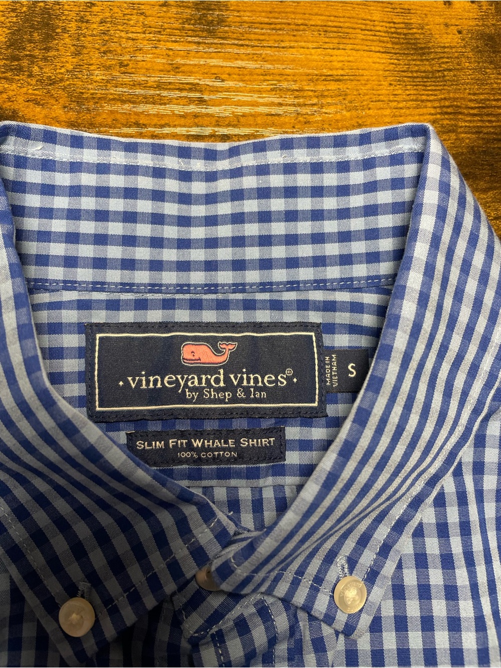 Vineyard Vines Men's Slim fit  Blue and White Gingham Button-Down Shirt